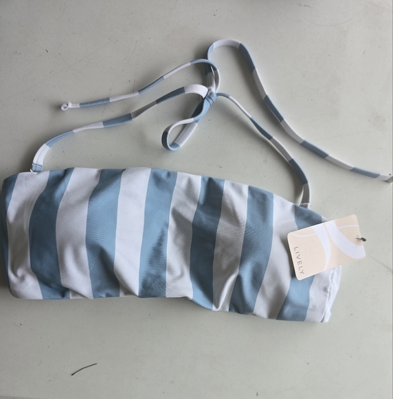Lively Keep Me Hanging On Bikini Bra Womens Sz M Cabana Stripe Blue White New - Picture 6 of 10